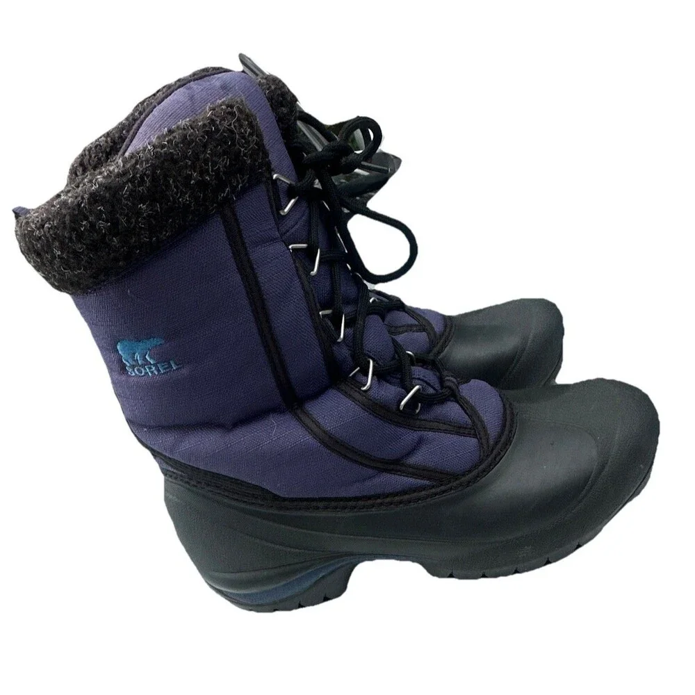 Sorel NL1436 Womens 7.5 Winter Snow Boots Purple Black Faux Fur Waterproof